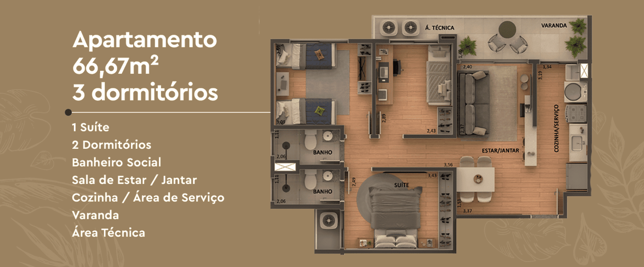 PARQUE DAS TORRES, PARQUE 10 – APARTAMENTOS 2 E 3 QUARTOS - 53,69m² E 66,67m²